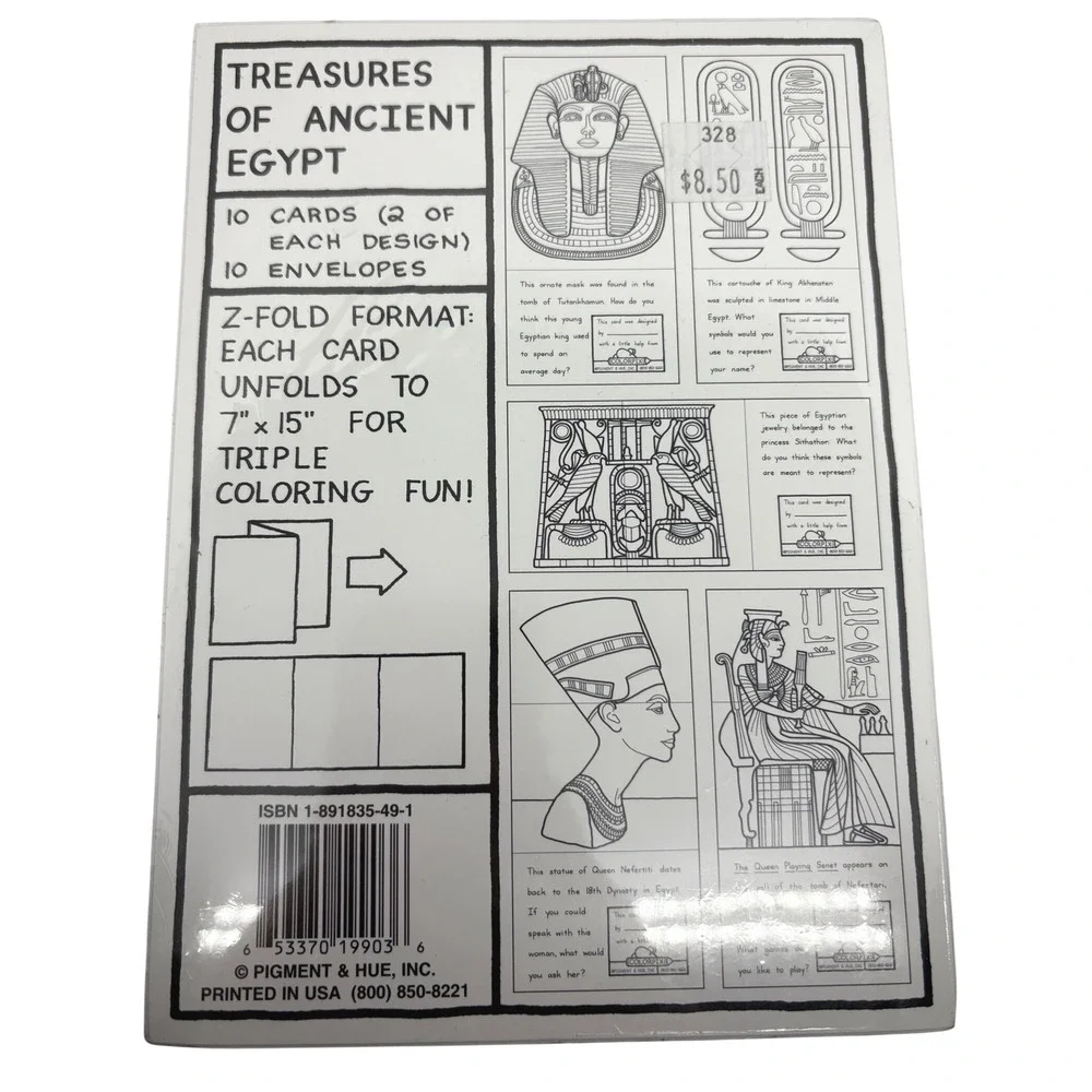 Pharaoh Treasures of‎ Ancient Egypt 10 Coloring Cards Set Envelopes Crayons
